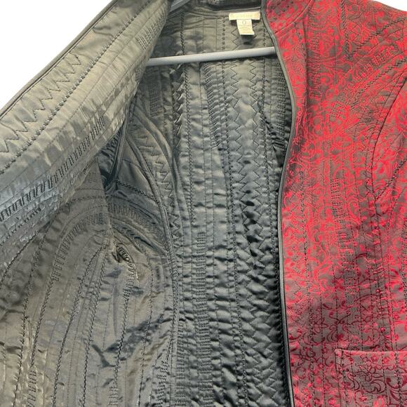 Chicos Red Black Jacquard Blazer Jacket Size O-8 Open Cardigan - Picture 5 of 11